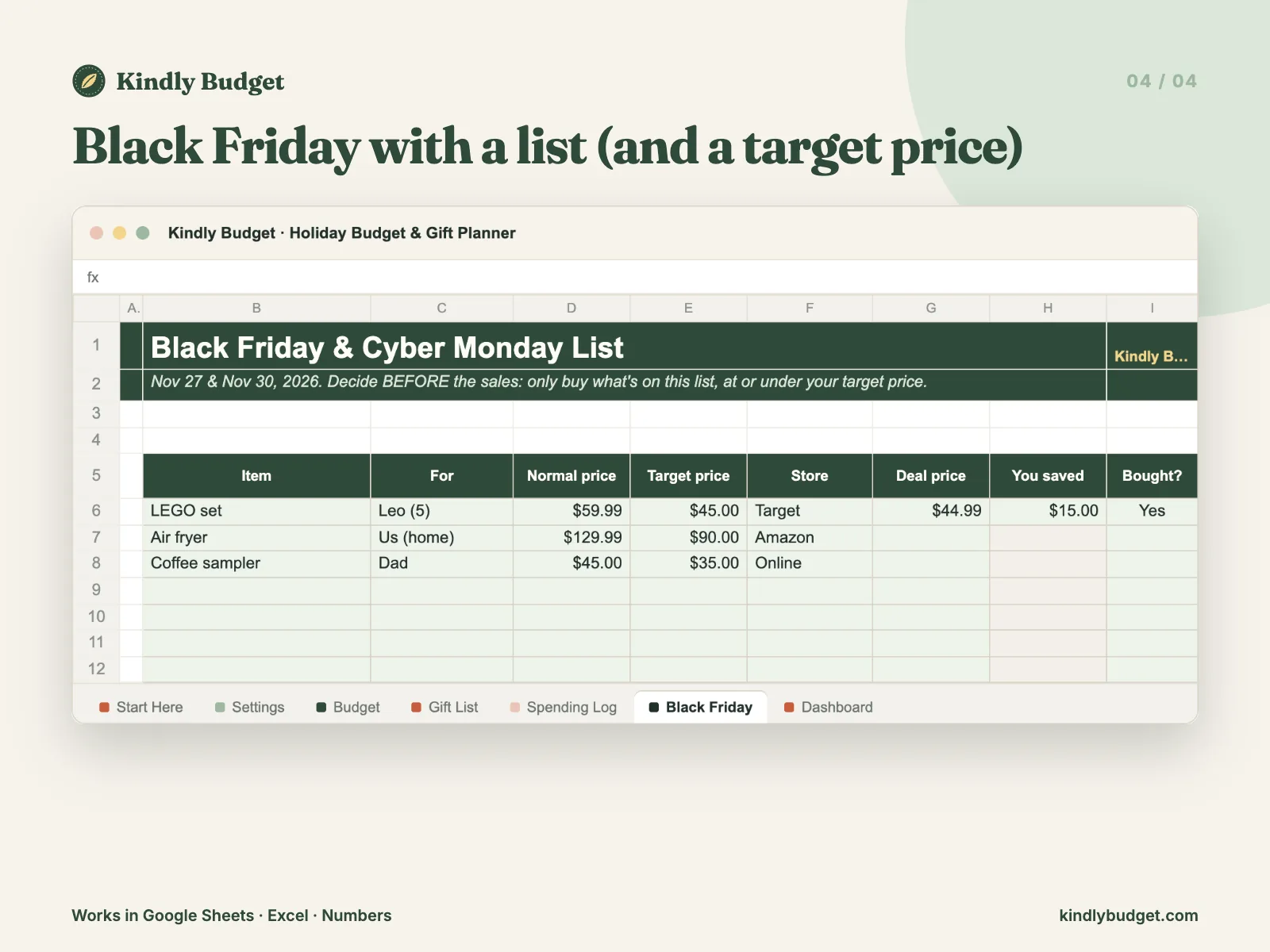 Black Friday with a list (and a target price)